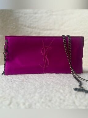 Yves Saint Laurent Fuchsia Beauty Upcycled to Satin Chain Purse